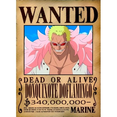 Placa Decorativa Onepiece WANTED Donquixote Doflamingo 